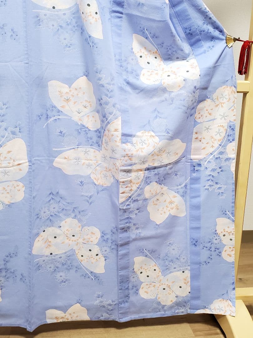 A5 こむさでもーど 綿紅梅 蝶々模様 夏物 着物 浴衣・半幅帯 2点セット