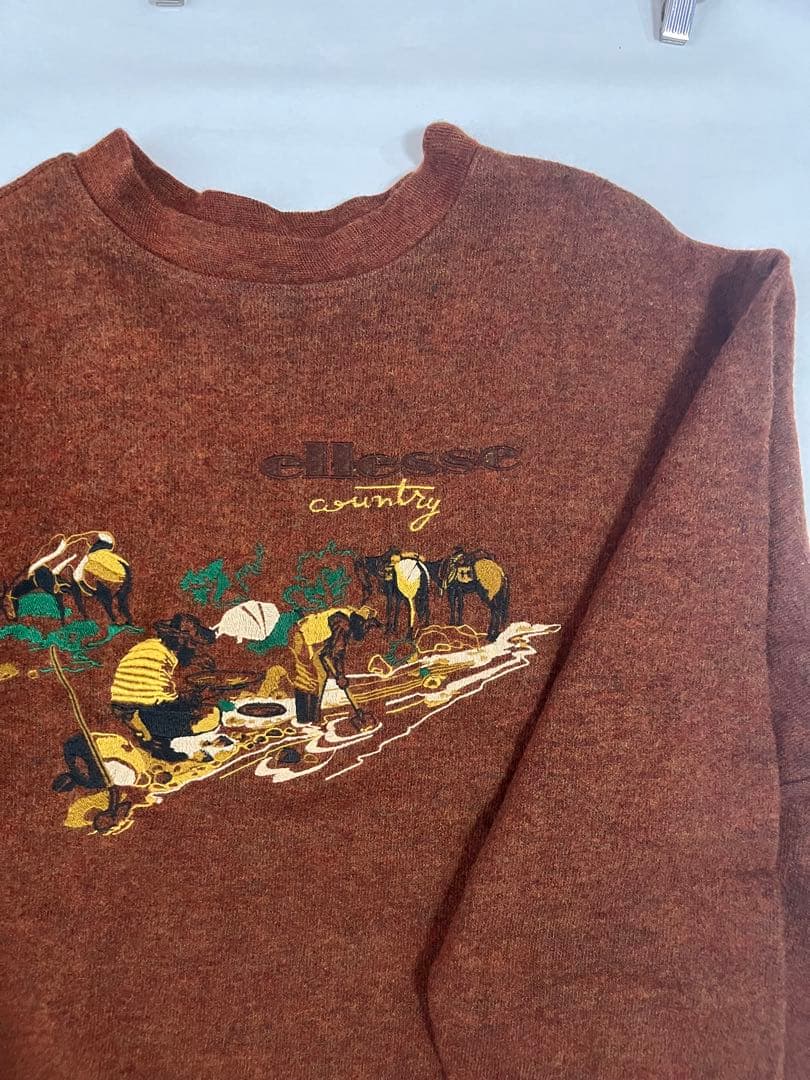 【希少 70s】ellesse COUNTRY WEAR 刺繍セーター XL 茶