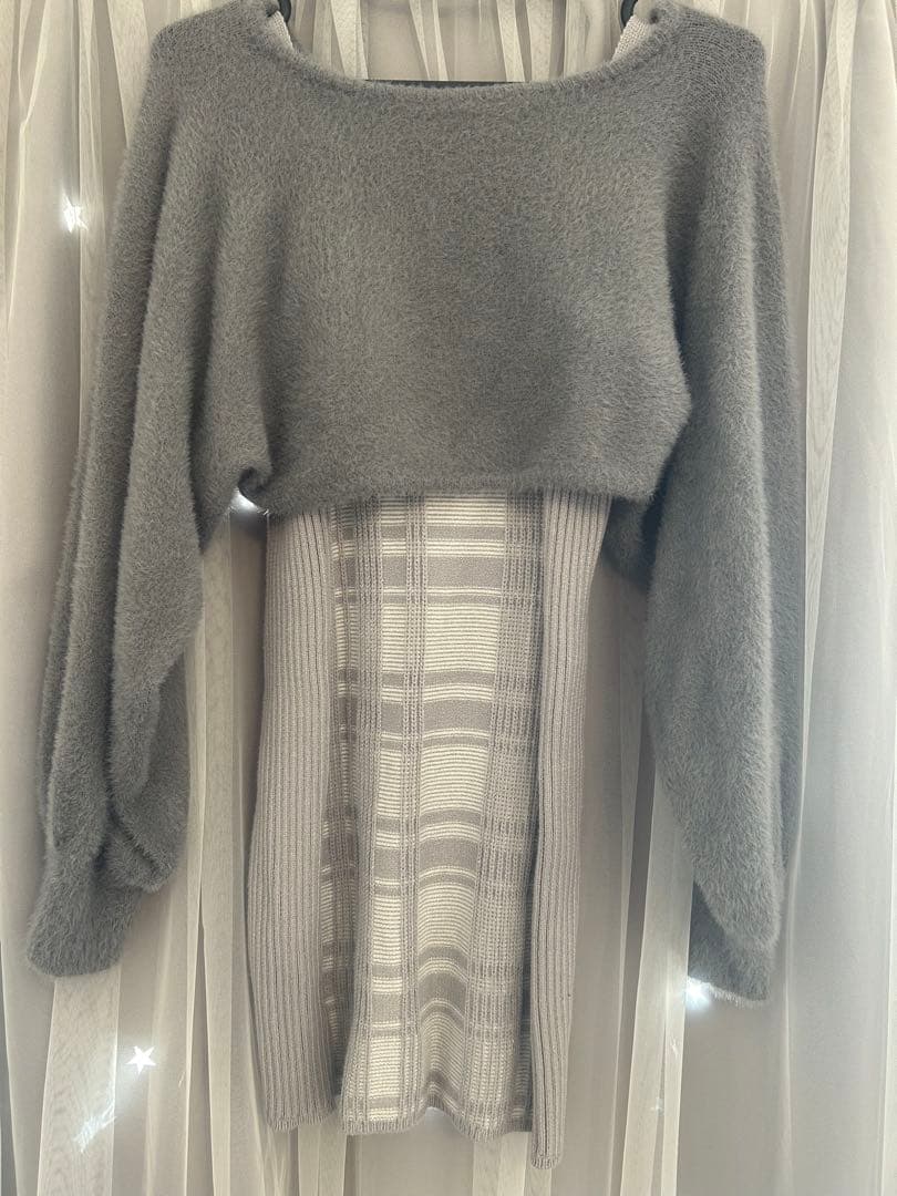 LIP SERVICE リボンフェザーアンサンブルニットワンピース ブルー