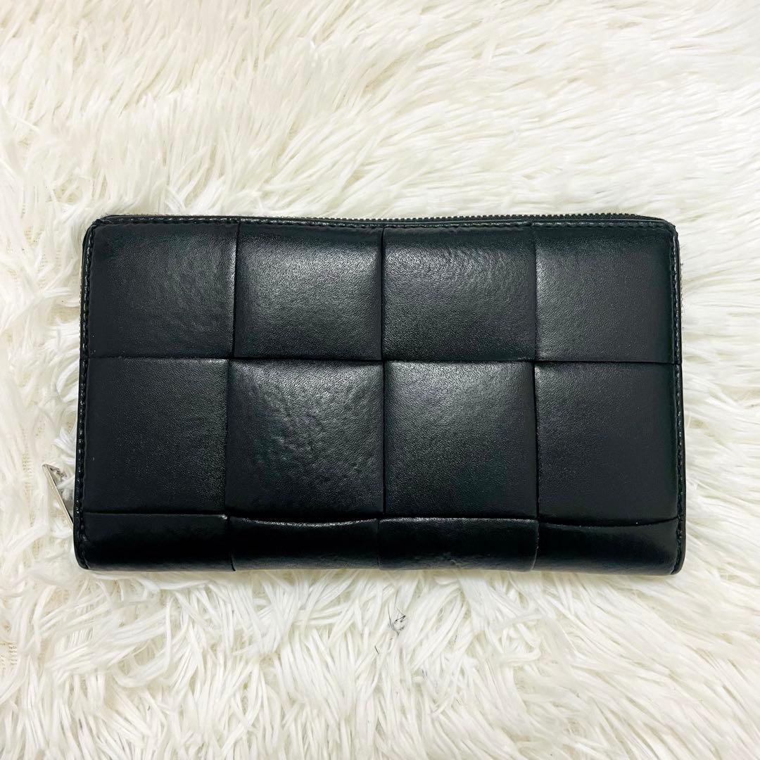 極美✨付属完備✨ボッテガ 長財布 ラウンドジップ カセット レザー ブラック