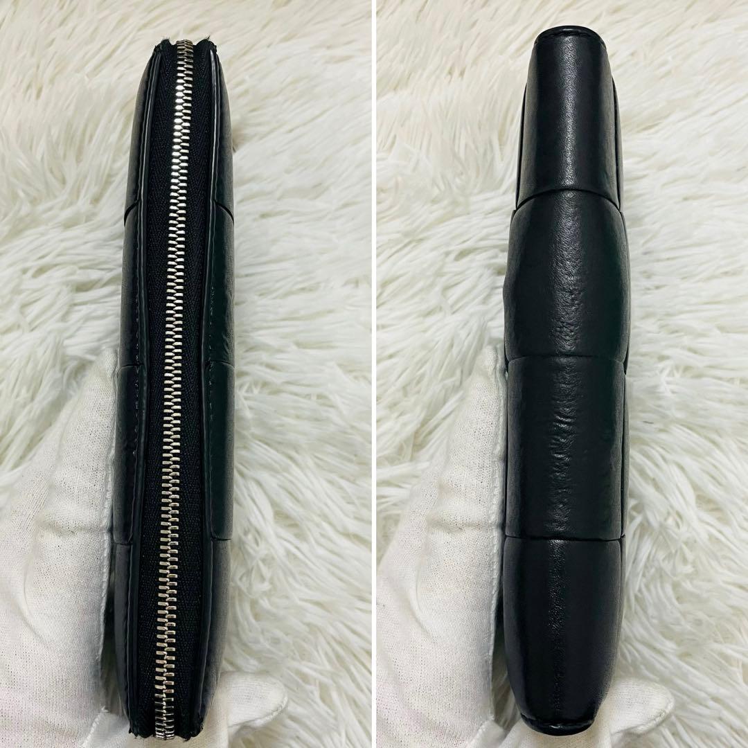 極美✨付属完備✨ボッテガ 長財布 ラウンドジップ カセット レザー ブラック