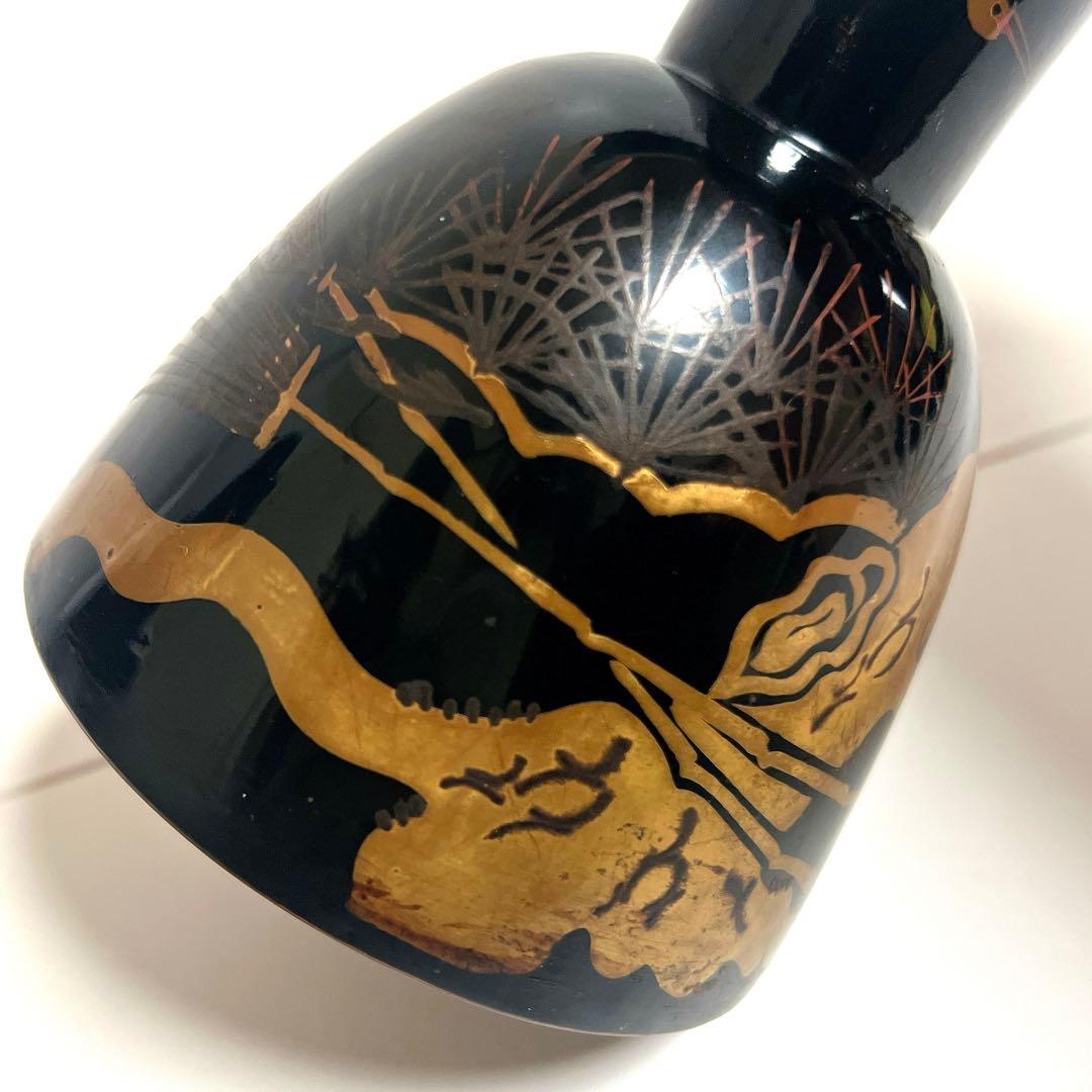 【蒔絵】小鼓 漆塗り 松絵柄　鶴亀　松葉　鼓胴 和楽器 雅楽 神楽 能楽　金彩