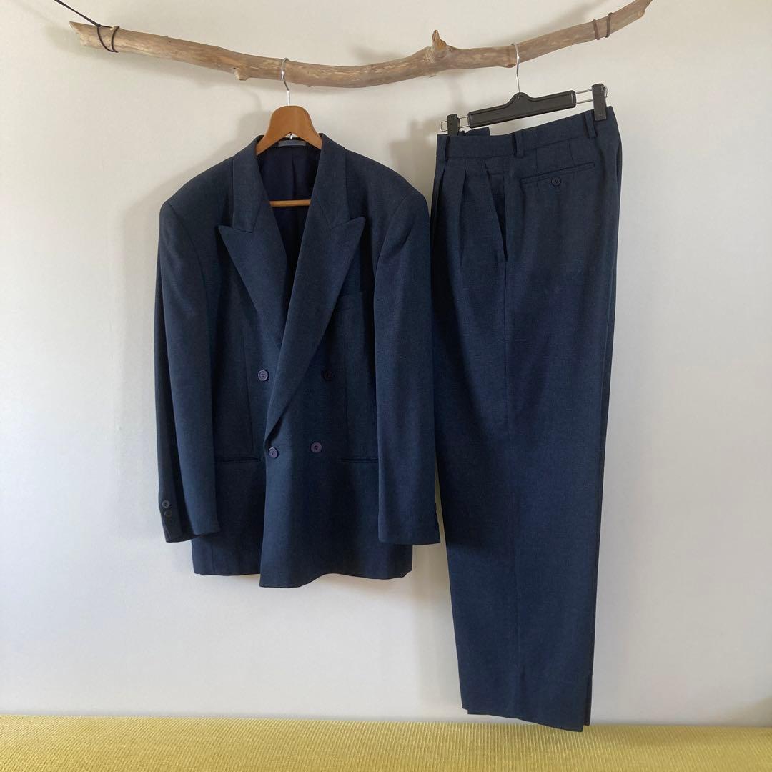 KENZO ダークブルー ダブルブレストスーツ　日本製　（株）ライカ　夏用