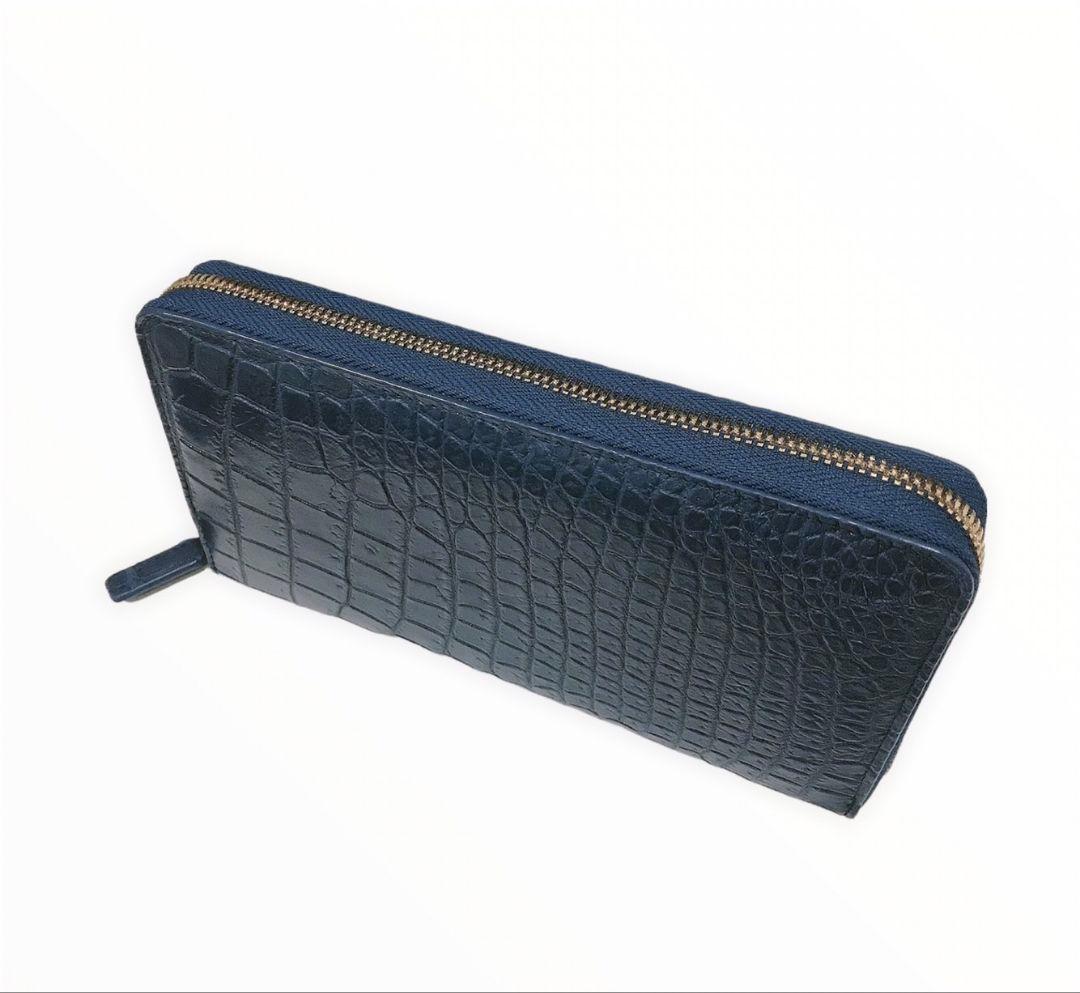 クロコダイル革　レディース・メンズ財布 ラウンドファスナー　ジャパンブルー