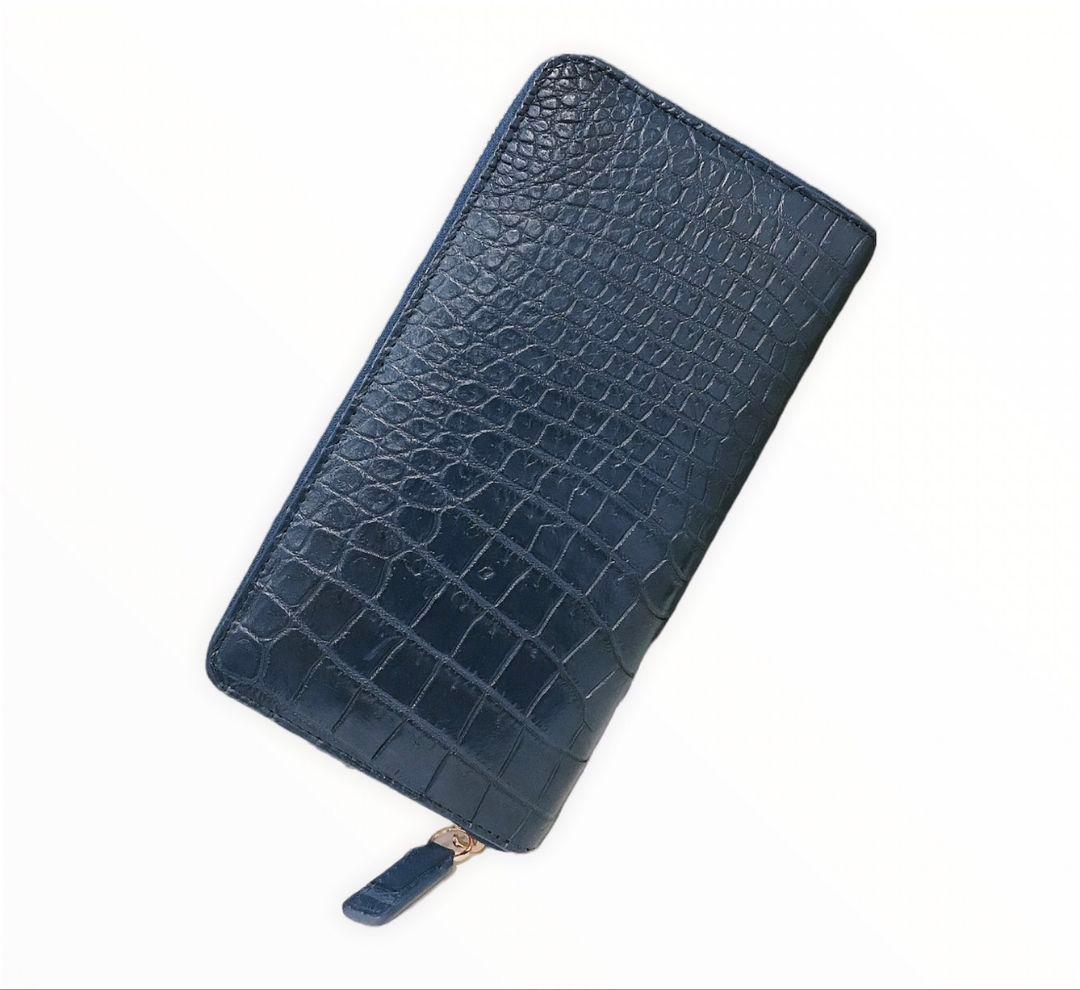 クロコダイル革　レディース・メンズ財布 ラウンドファスナー　ジャパンブルー