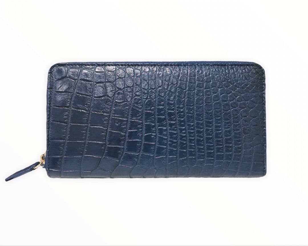 クロコダイル革　レディース・メンズ財布 ラウンドファスナー　ジャパンブルー