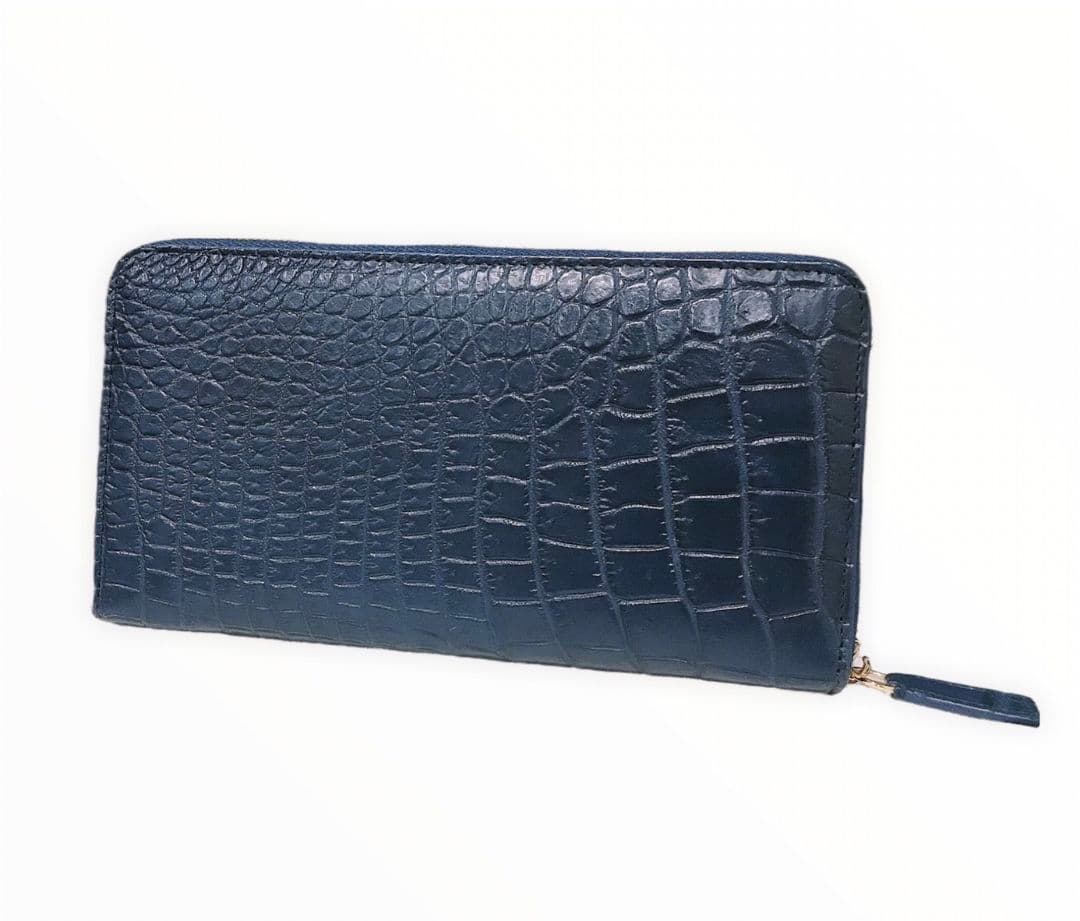 クロコダイル革　レディース・メンズ財布 ラウンドファスナー　ジャパンブルー