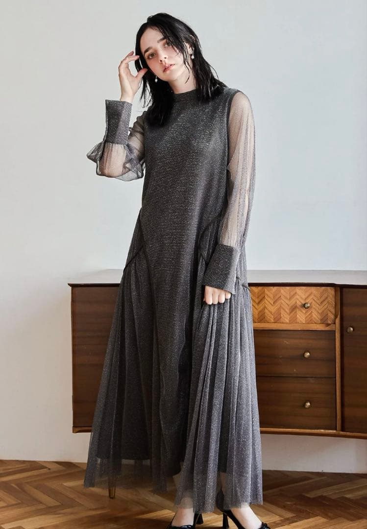 niana ラメチュールAラインドレス　ブラウン　M