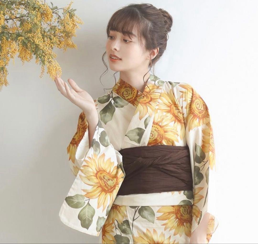 早い者勝ち⭐︎新品未使用　浴衣5点セット　大人気　ひまわり　オシャレ　Dita