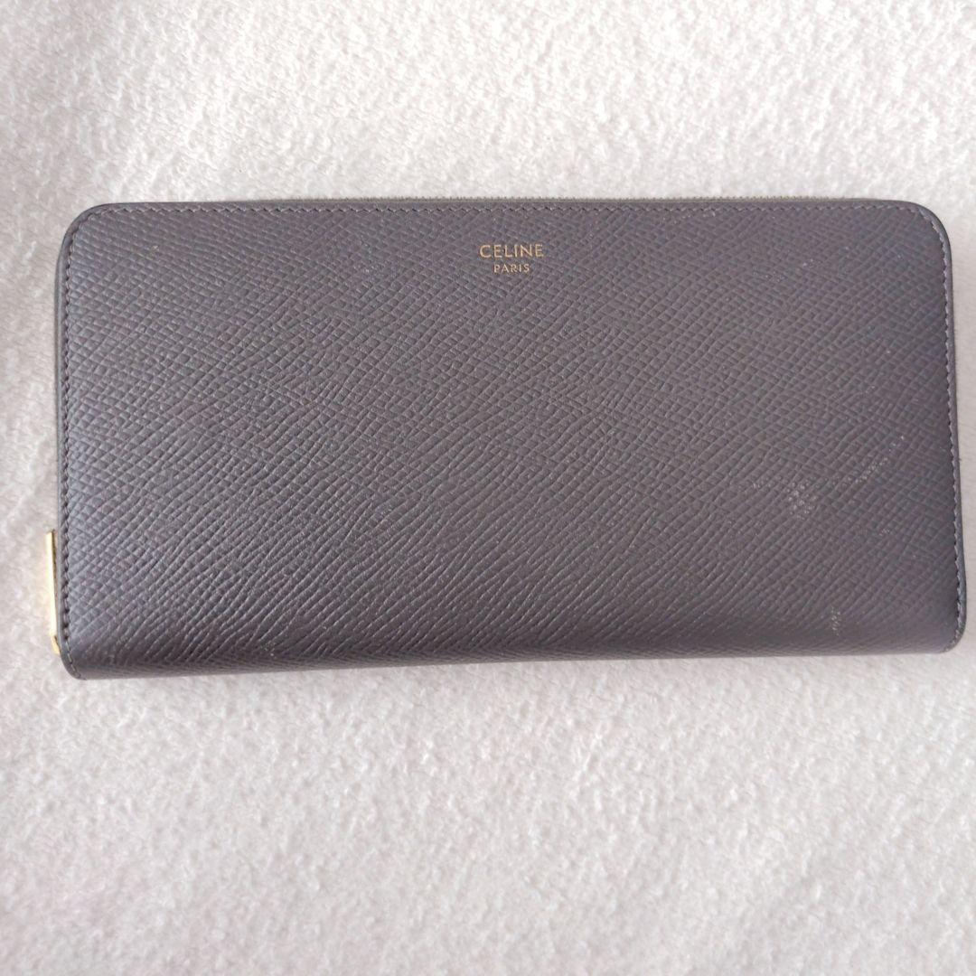 セリーヌ ジップドウォレット グレインカーフレザー ペブル グレージュ 長財布