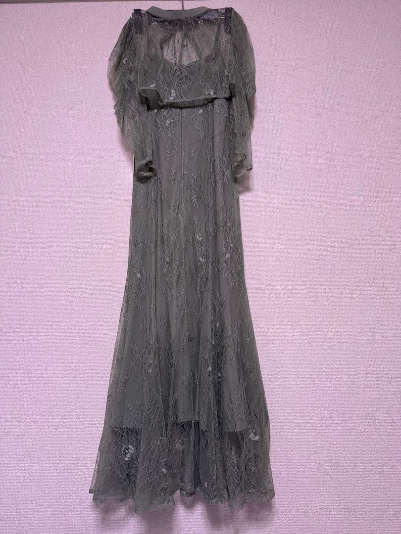 ボレロキャミワンピースレイヤード総レースパーティードレス グリーン　ほつれあり