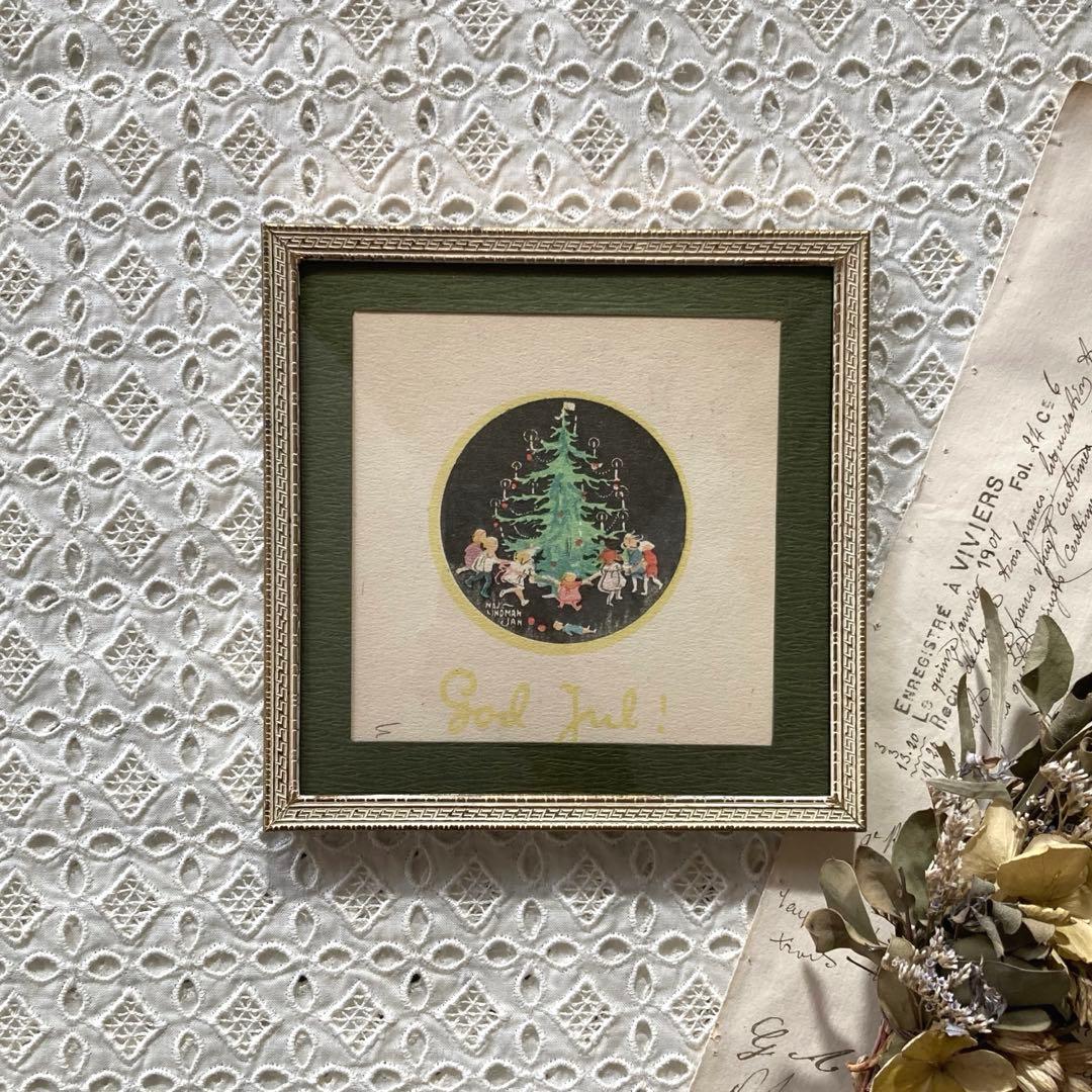 アンティークフレームE★1920年代超希少MAJ LINDMANツリーカード入り