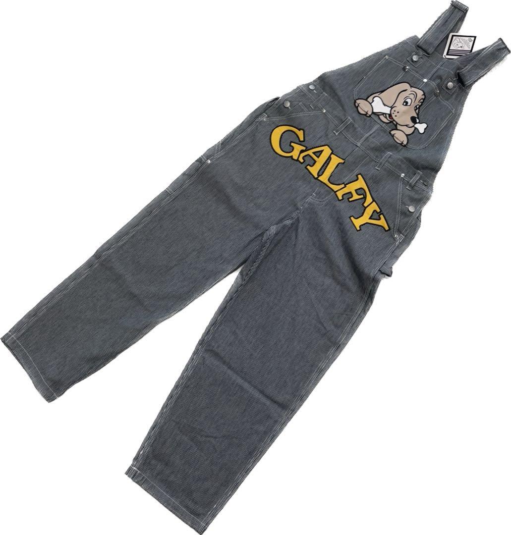 GALFY　石ちゃんオーバーオール　デニム　ワッペン　ストライプ　犬　タグ付き