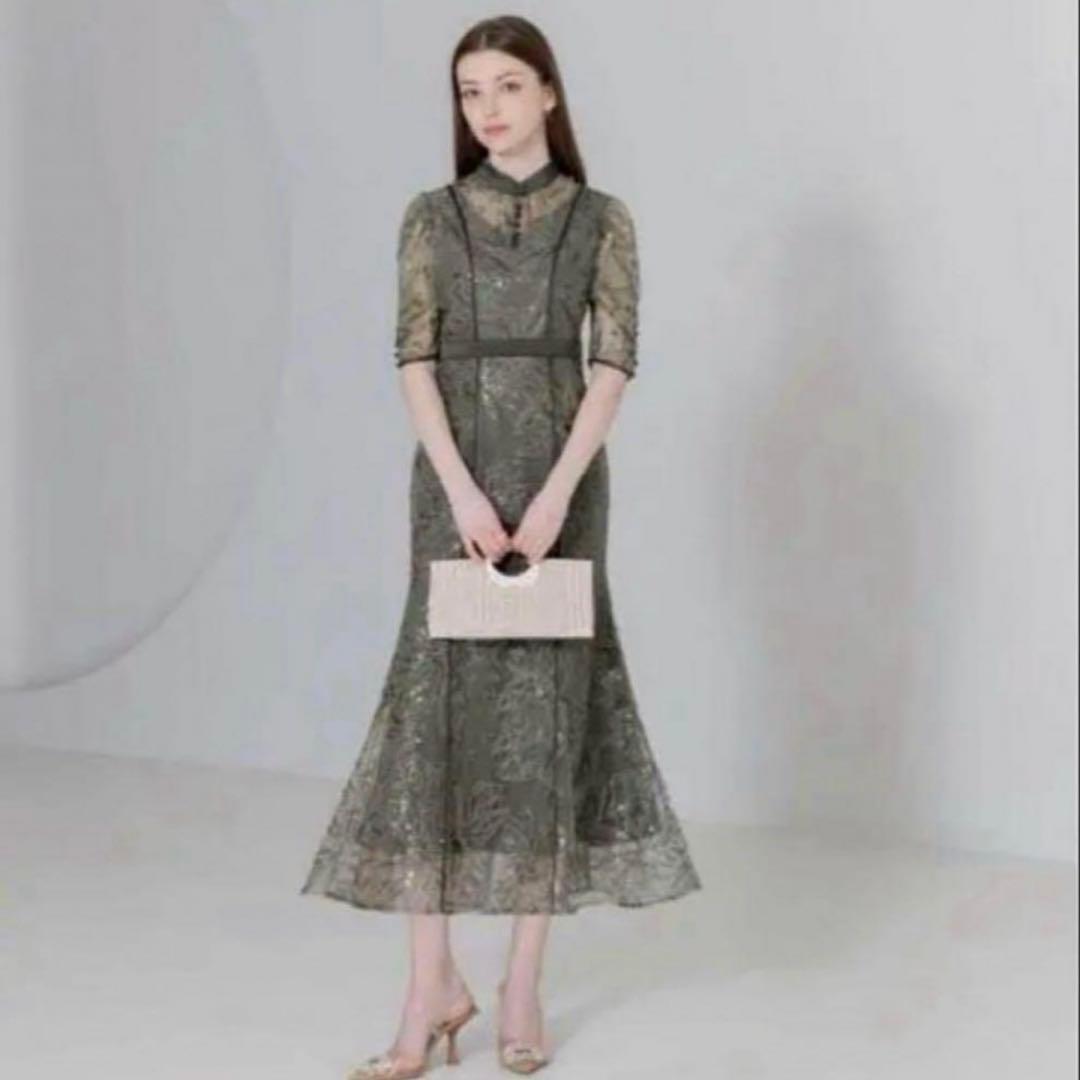 LEJA オリーブグリーン レース パーティードレス