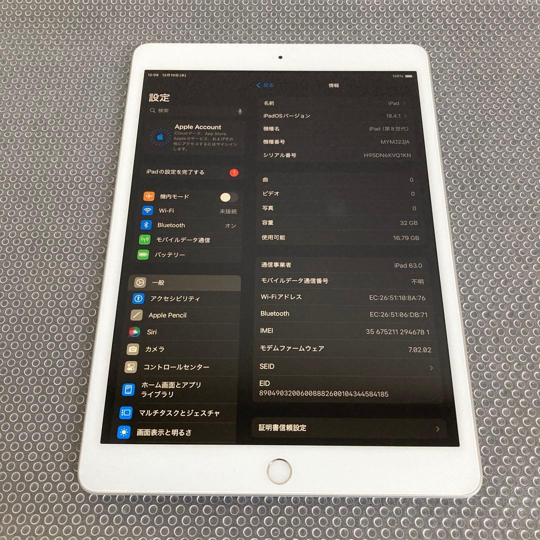 3596【早い者勝ち】電池最良好☆iPad8 第8世代 32GB SIMフリー☆