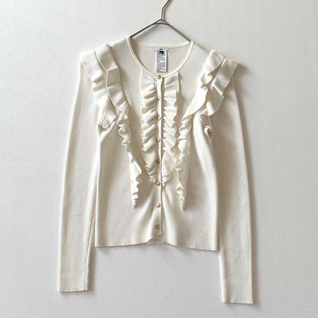Sov.　ソブ　2024AW　フリルニットカーディガン　金ボタン　ホワイト