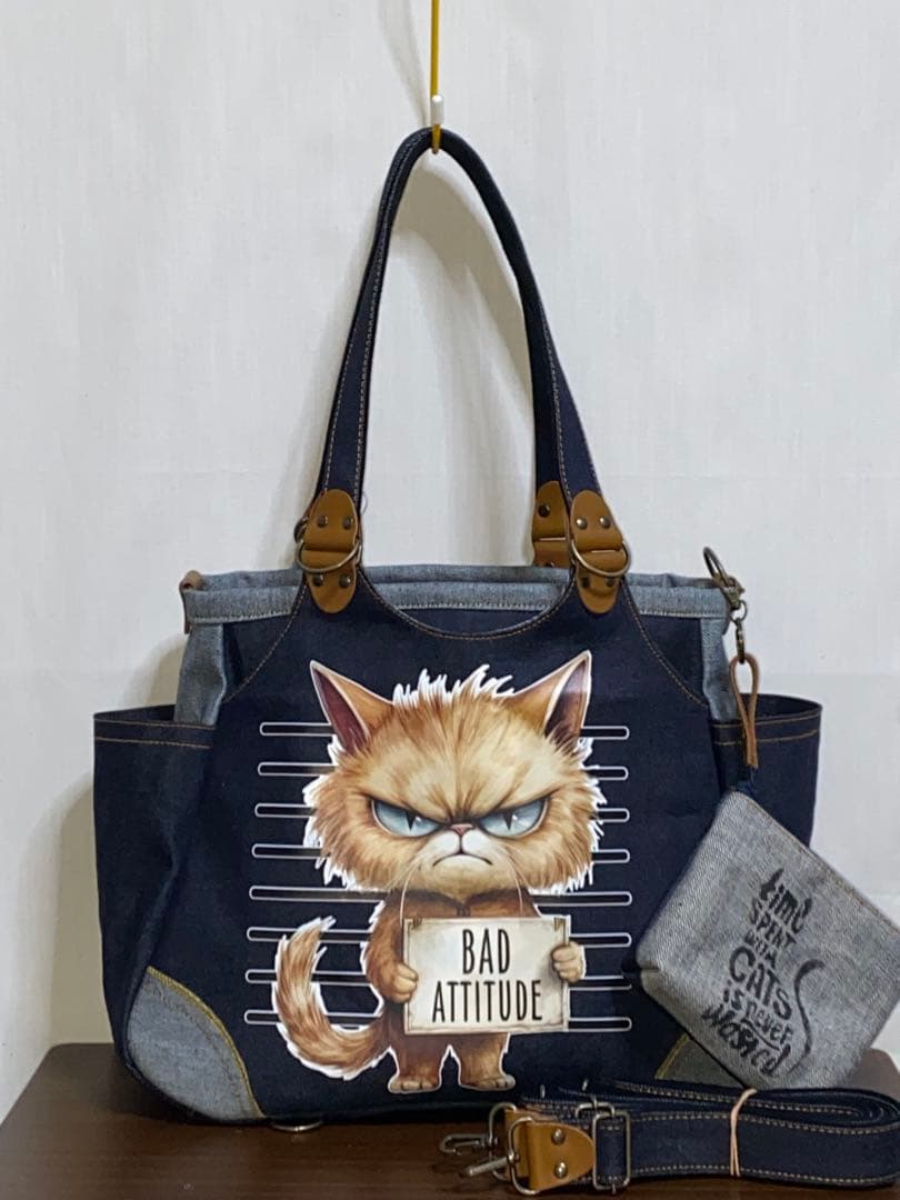 ☆岡山デニム☆悪ネコ☆トラ猫☆両面リュック対応☆4wayあおりバッグ