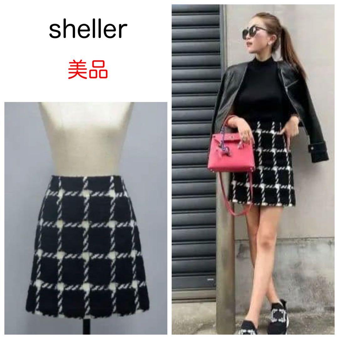 sheller シェリエ チェックツイードミニスカート ブラック Sサイズ