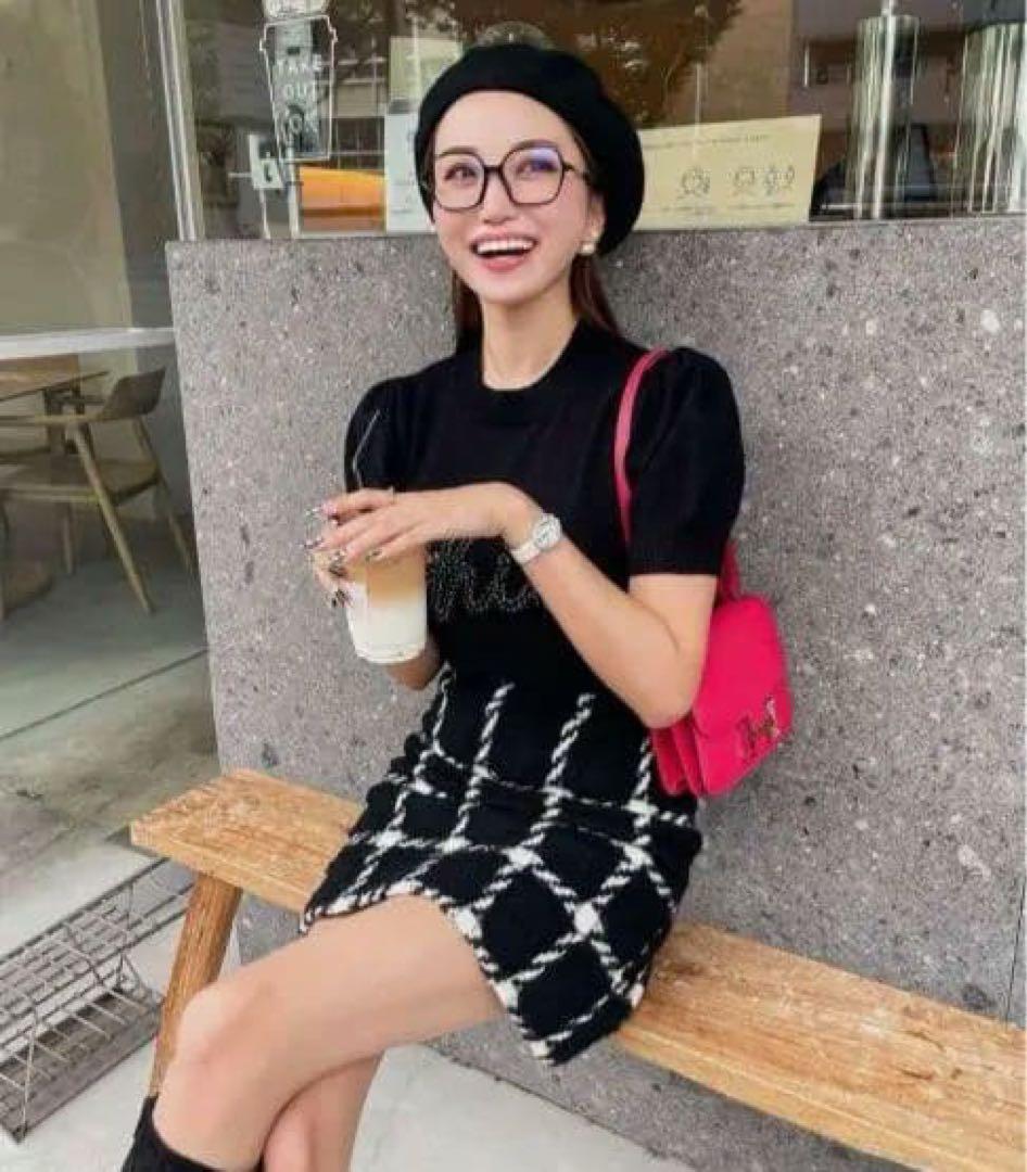 sheller シェリエ チェックツイードミニスカート ブラック Sサイズ