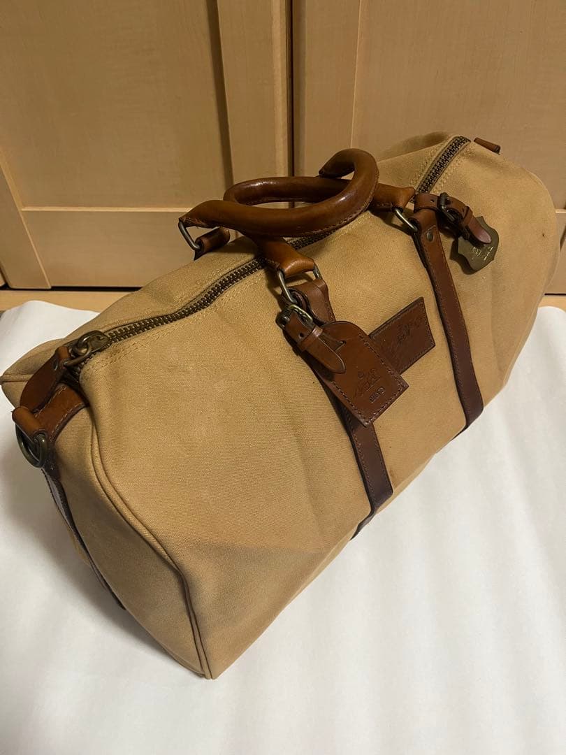 ラルフローレン ボストンバッグ ベージュ キャンバス×レザー 旅行 大容量
