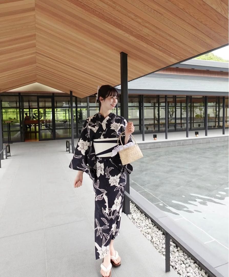 【utatane×Acka.】浴衣3点セット 百合 navy ネイビー