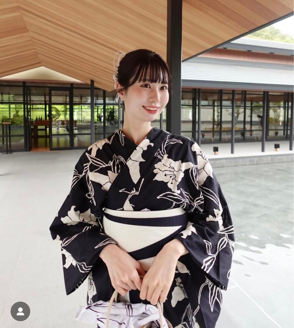 【utatane×Acka.】浴衣3点セット 百合 navy ネイビー