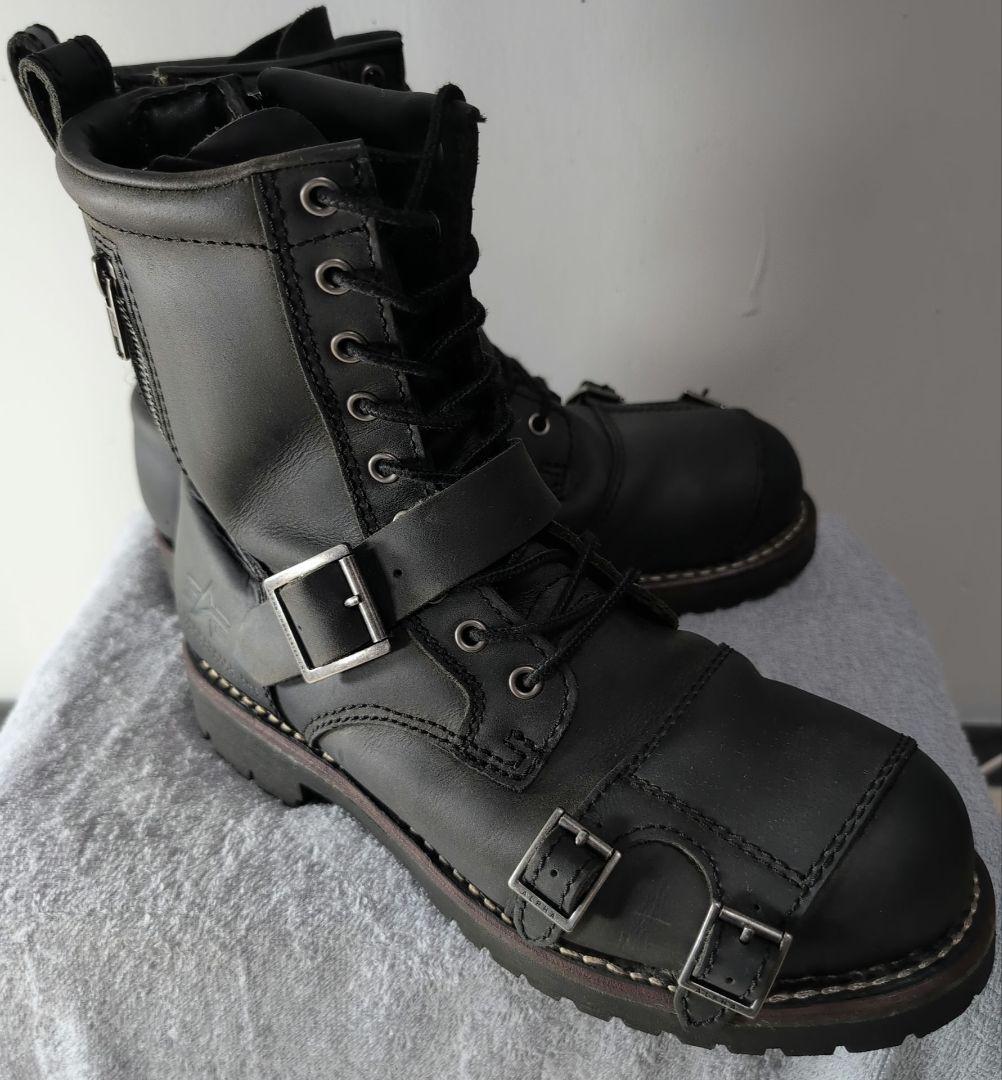 ALPHA INDUSTRIES レザー 黒 ライディングブーツ 26.5