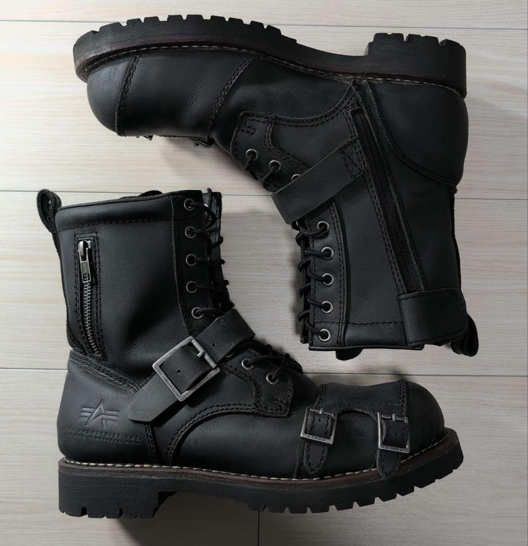 ALPHA INDUSTRIES レザー 黒 ライディングブーツ 26.5