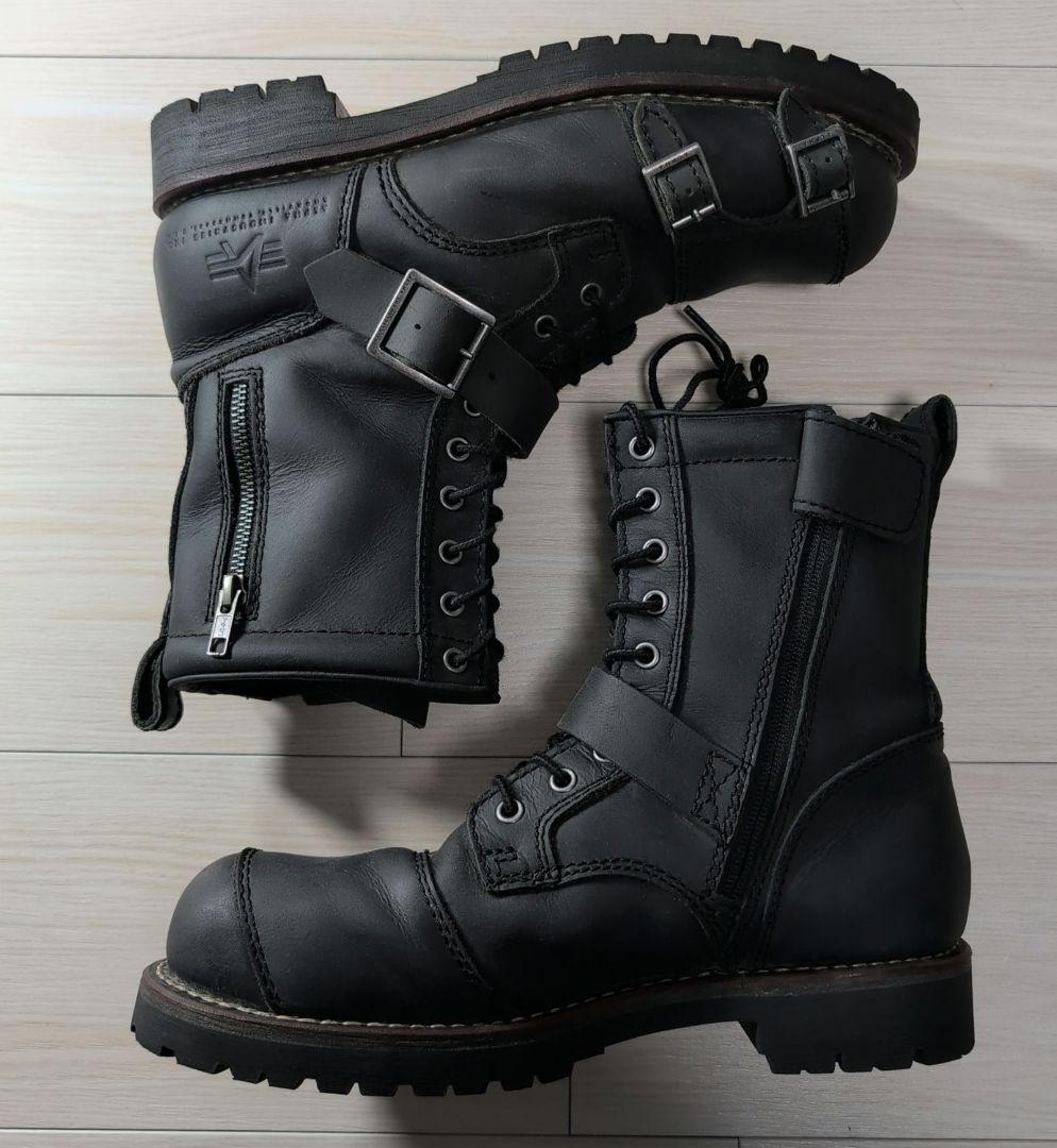 ALPHA INDUSTRIES レザー 黒 ライディングブーツ 26.5