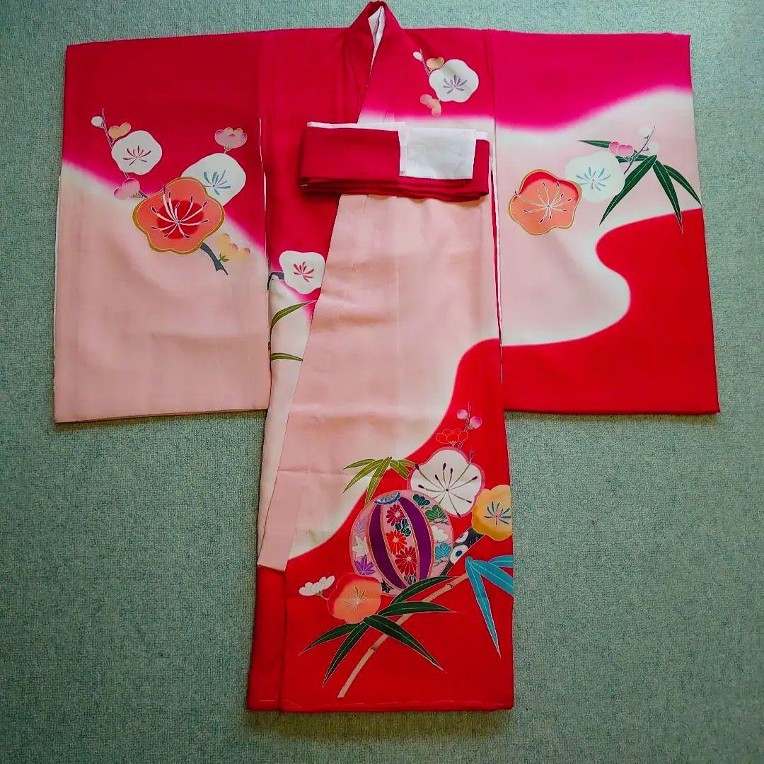 【未使用】高級正絹　長襦袢　日本製　紅梅色　女児　祝着　一つ身　本金彩