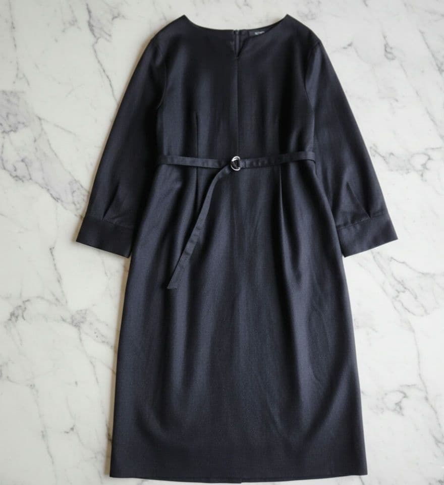 アンタイトル　ウール混キーネックワンピース　スリットネック　XL　2L　濃紺