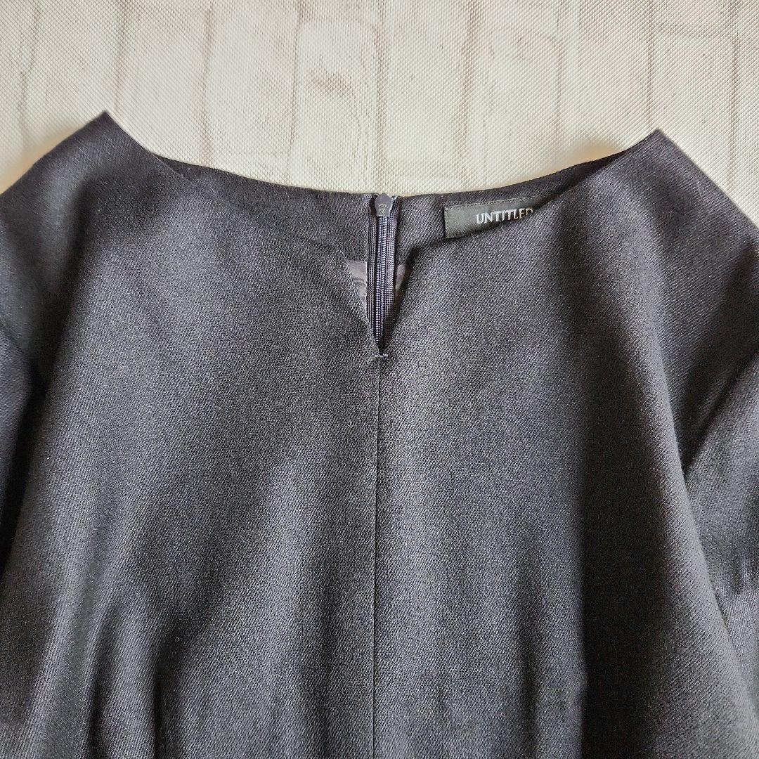 アンタイトル　ウール混キーネックワンピース　スリットネック　XL　2L　濃紺