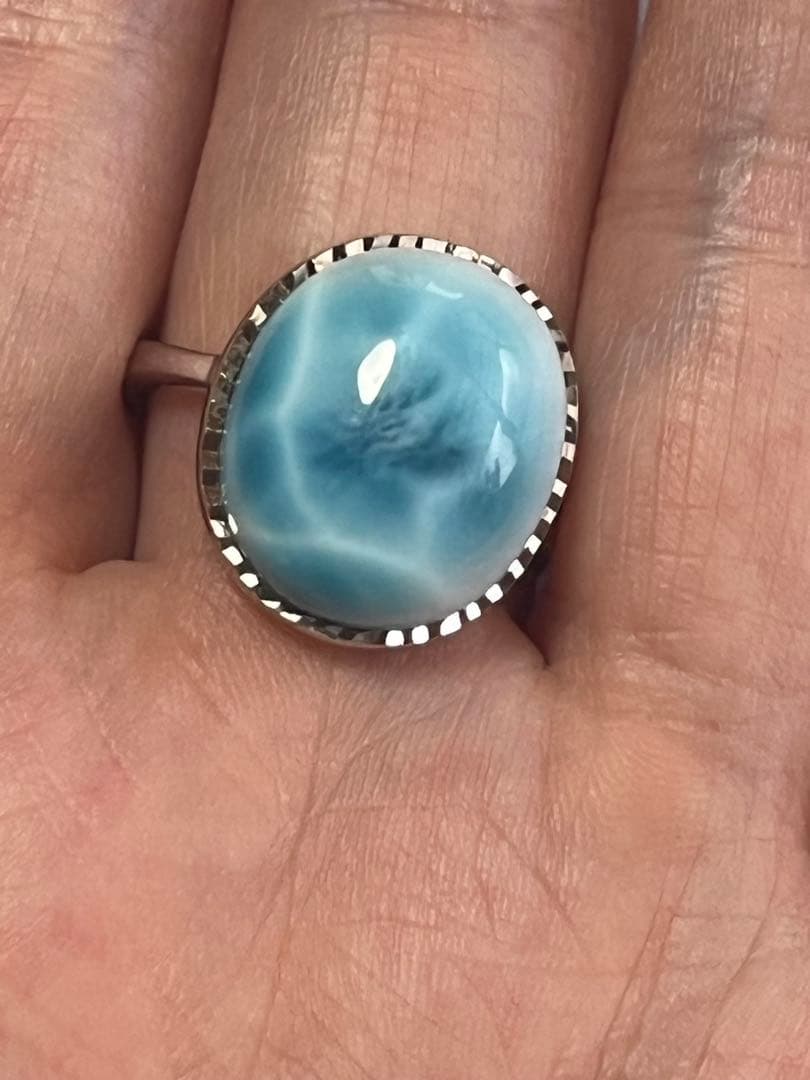 【高品質・やや大きめ】ラリマーリング （15.6×13.5mm）鑑別書付き