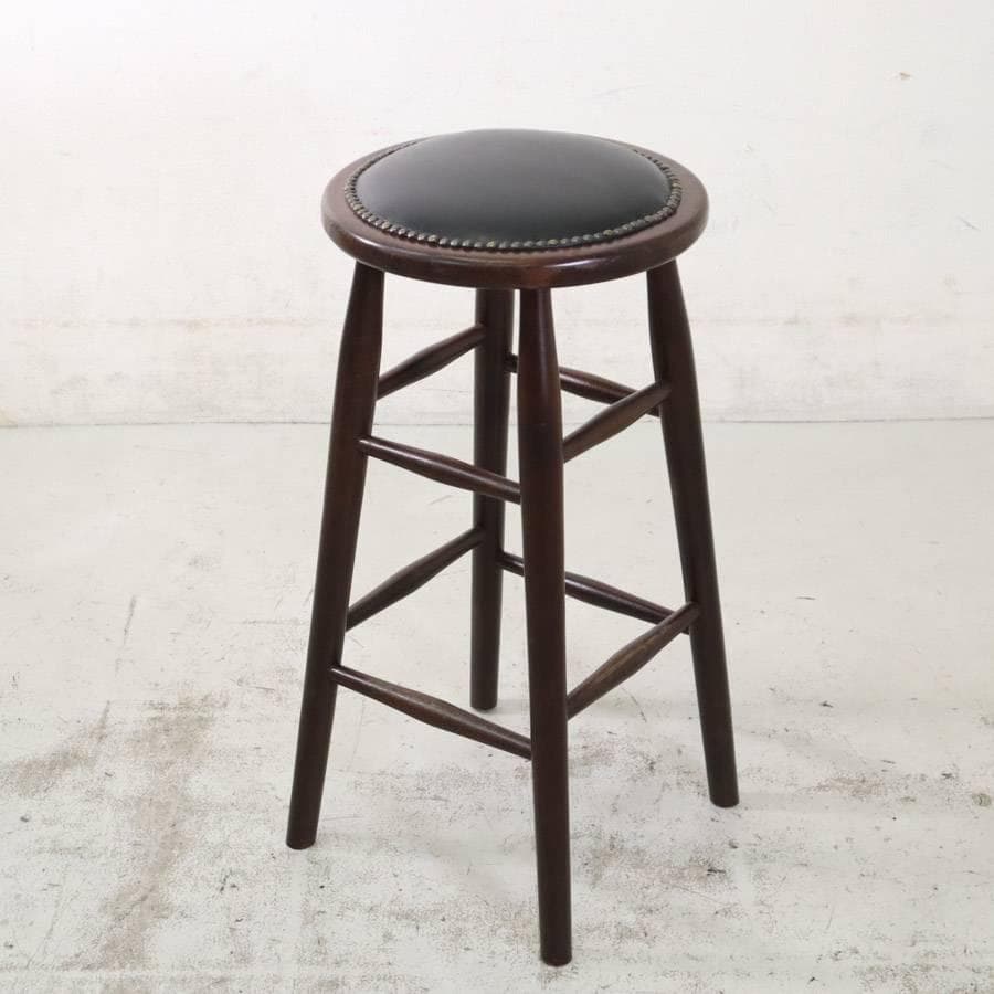 6脚まとめ買い1 ルーマニア製 ハイスツール ビーチ材 ブラック PVCレザー