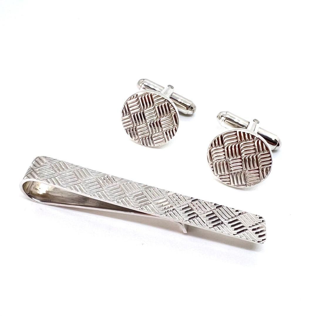 美品✨ ティファニー ネクタイピン カフス シルバー 925 バスケット柄 格子