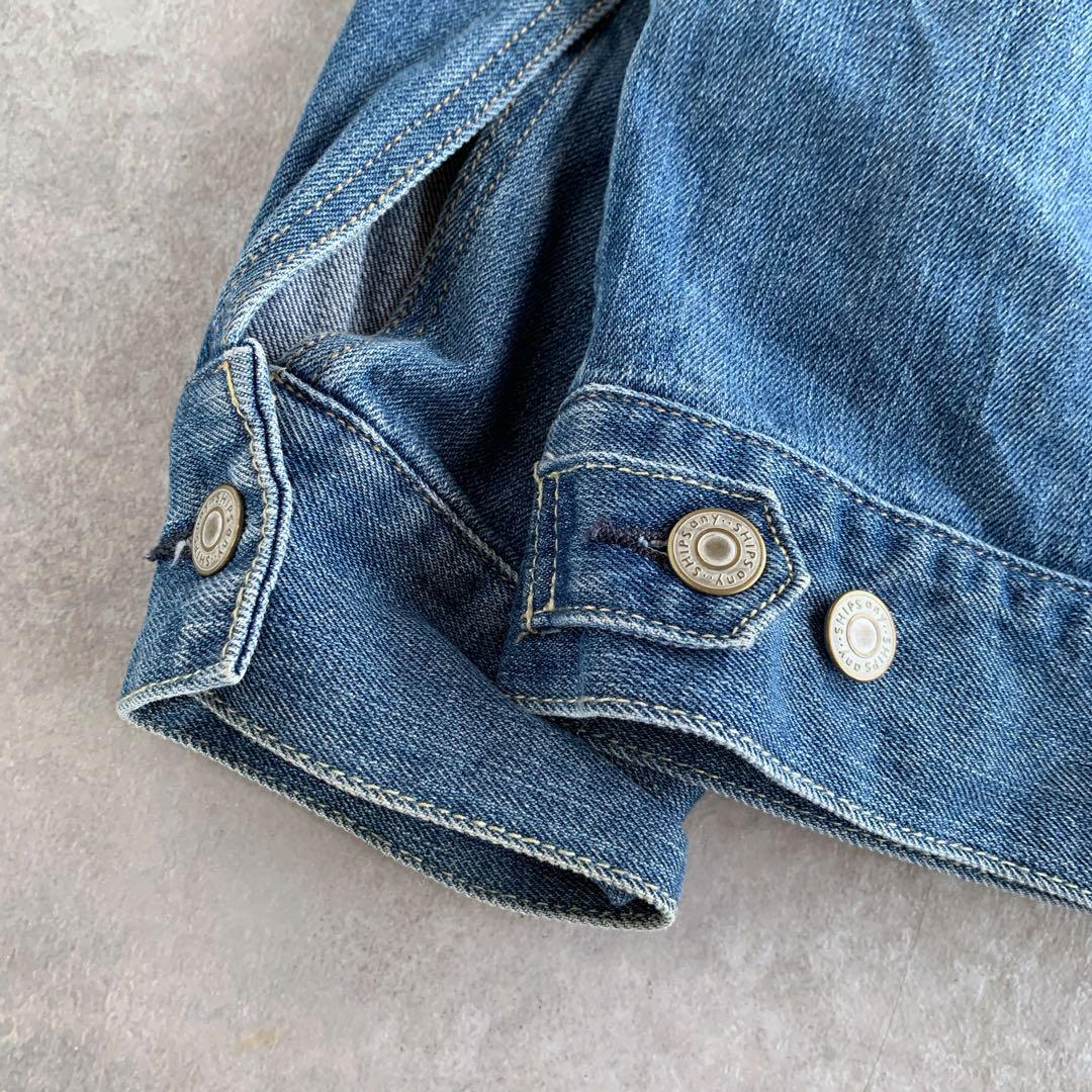 SHIPS any ノーカラー デニム ブルゾン デニムジャケット ブルー