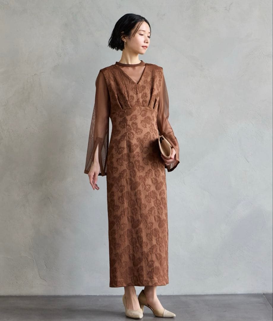 AIMER チュールブラウス付きジャカードIラインパーティードレス　結婚式