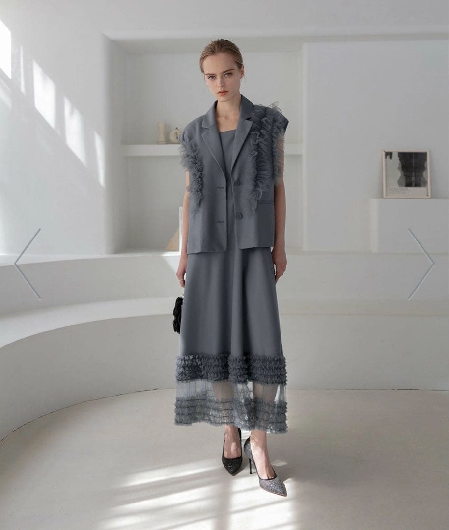 LEJA-チュールフリルセットアップドレス 結婚式 レディース オケージョン