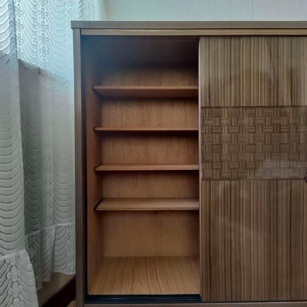 【昭和レトロ】木製 ブラウン スライド扉 下駄箱 靴箱 引き出し付き