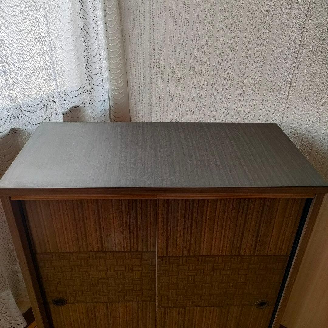 【昭和レトロ】木製 ブラウン スライド扉 下駄箱 靴箱 引き出し付き