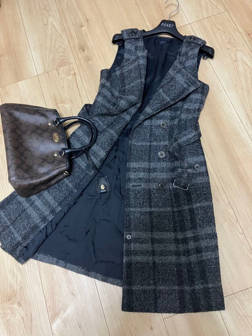 美品　バーバリー　ロンドン　ワンピース　ジレ　チェック　グレー　ニット