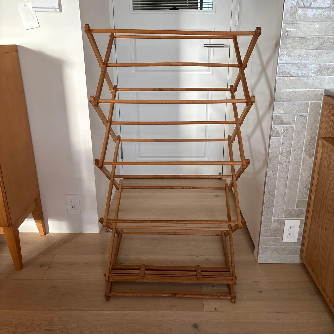 天然木製折りたたみランドリードライヤー ハンガー アンティーク