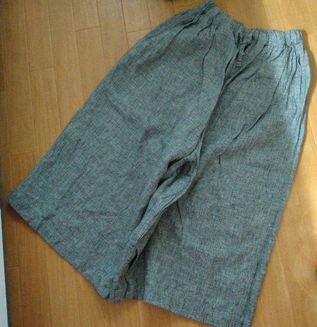 ★ヤッコ★　1426　千鳥格子　リネンワイドパンツ　スカチョ