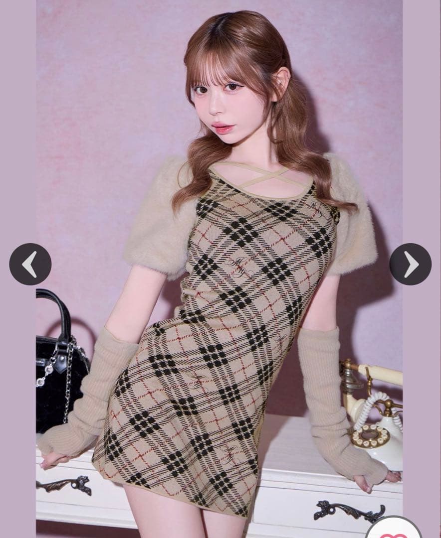 ミシェルマカロン ファースリーブチェックワンピース michellMacaron