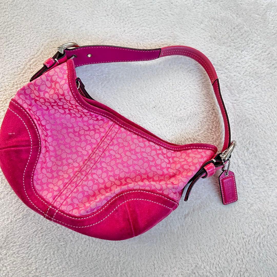 COACH ピンク スエード ハンドバッグ