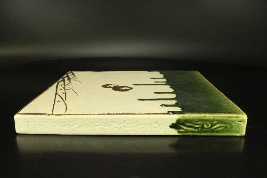 茶道具 織部 敷瓦 オリベ 美品(A185)