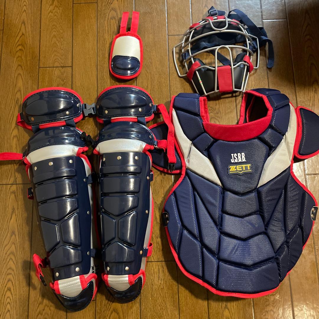 ZETT キャッチャー防具セット ネイビー/レッド