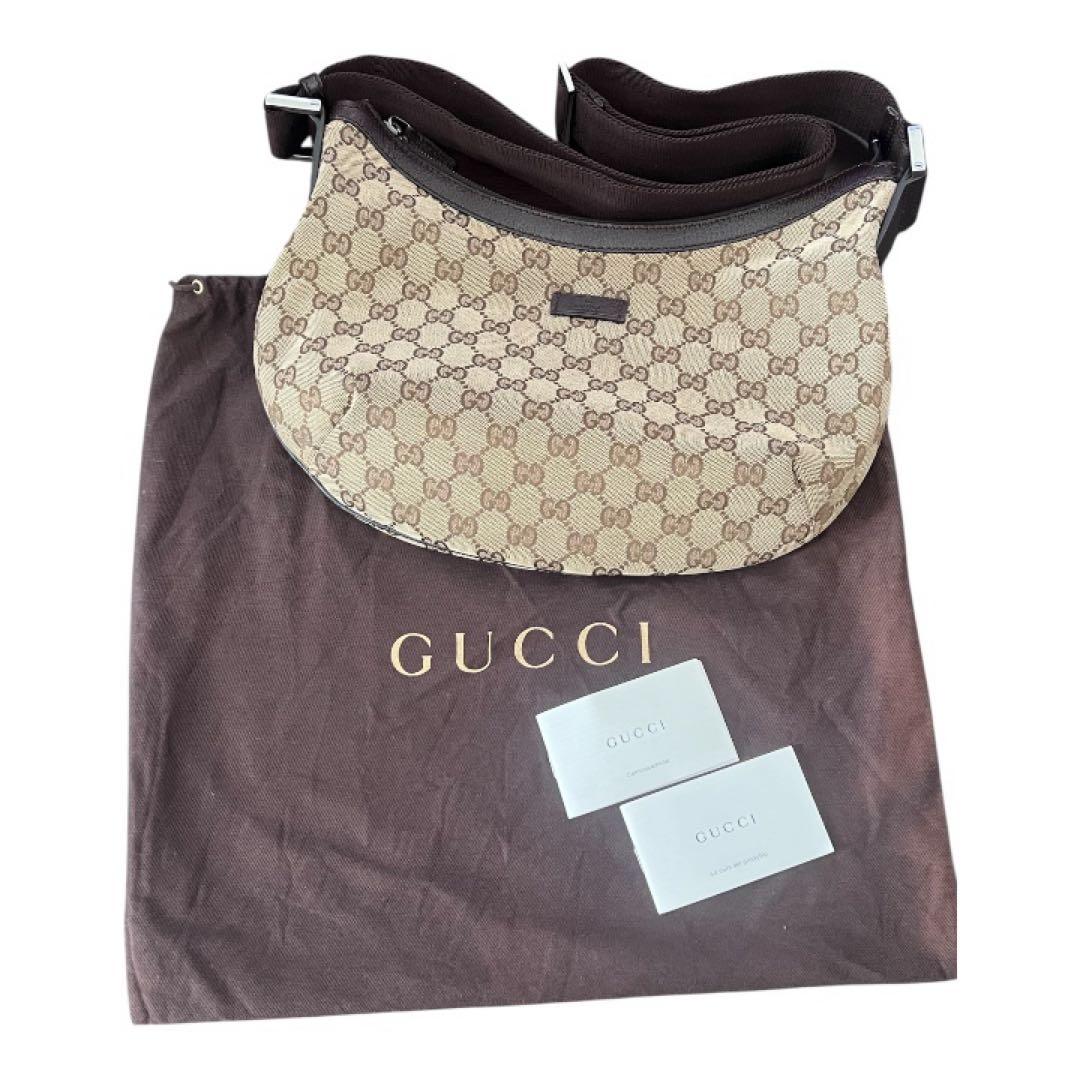 GUCCI グッチ ロゴ GG柄 キャンバス ハーフムーン ワンショルダーバッグ