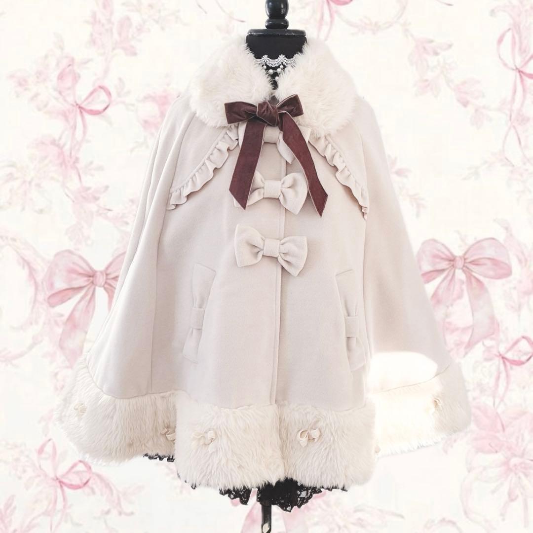 レア アンクルージュ ポンチョ ケープ リボン ファー コート　ankrouge