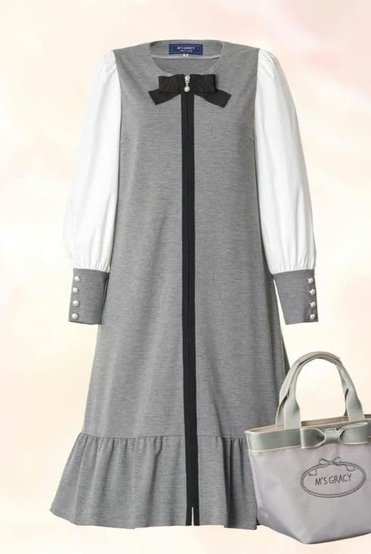 エムズグレイシー♡ニットワンピース　リボン　ダブルジップ　パールボタン